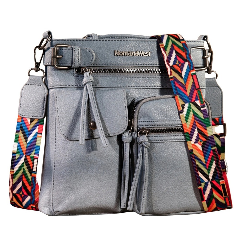 Montana West Blue Vegan Leather Crossbody Bag‎ Geometric Guitar Strap NWT - Picture 2 of 4